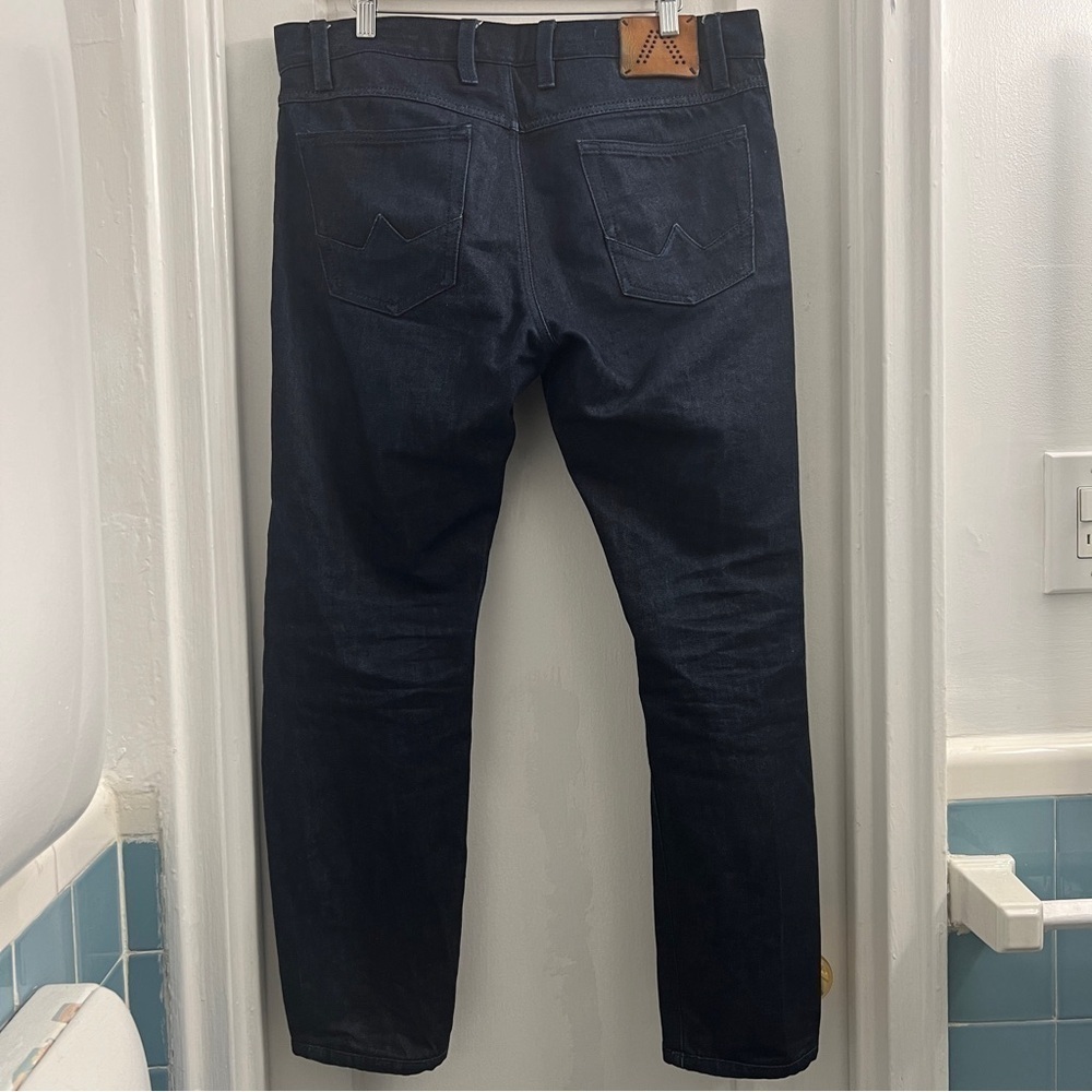 Alberto Slipe Jeans 33x34 Denim Slim-Straight Higher rise Dark Blue Raw Selvedge - Picture 6 of 9